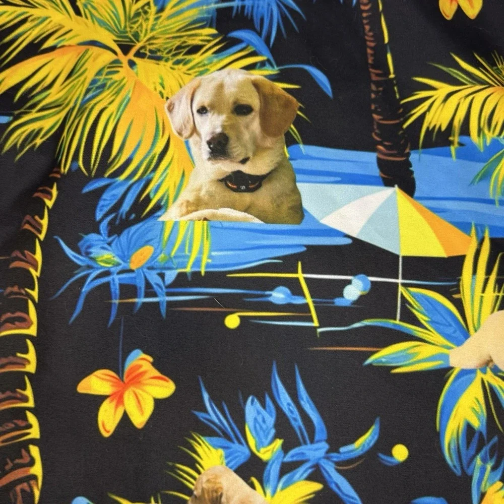 Hawaiian Shirt with Golden Retriever Size Xl Palm Tree Print Short Sleeve Men's - Picture 5 of 7
